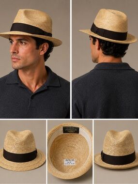 Bertacchi Natural Straw Fedora with Black Band